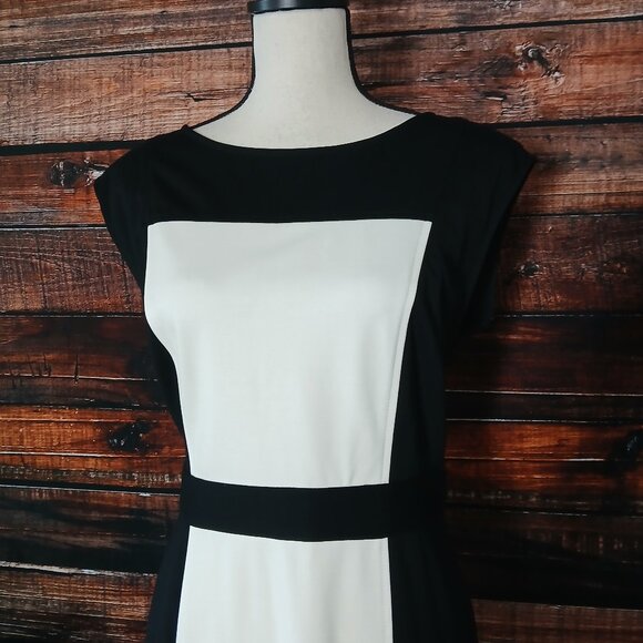 Ann Taylor LOFT Dress Size 10 Sheath Ponte Black White Color Block Zip Back - Picture 4 of 8